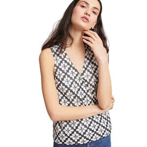 Anthropologie Maeve Coralie Top Women's Size 4 Eyelet Layered Faux Wrap Black Wh